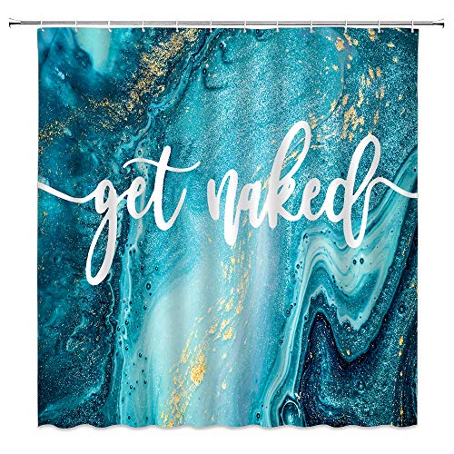 Türkis Marmor Textur Duschvorhang Get Naked Teal Gold Blau Granit Natürlicher Luxus Ozean Kunst Abstrakt Moderne Geometrie Kunst Moderne Badezimmer Heimdekoration mit Haken Cover