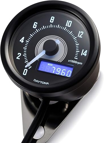 Daytona Velona - Tacómetro para motocicleta de 15,000 rpm, compatible con Honda Rebel, Cafe Racer y otros lentes esféricos personalizados de 2.362