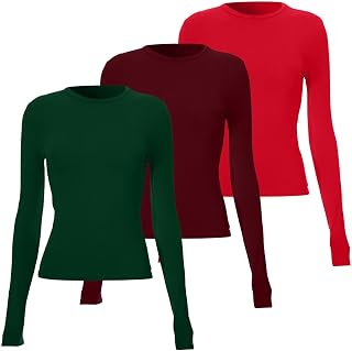 3 Pack Long Sleeve Shirts for Women Slim Fit Boat Neck Basic Tee Top Casual Stretch Layering T-Shirt Fashion Outfits