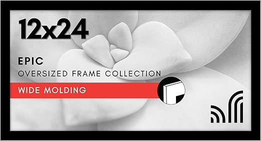 Americanflat 12x24 Picture Frame with Polished Plexiglass - Black Picture Frame - Wide Photo Frames Made of Engineered Wood for Vertical or Horizontal Wall Display - Epic Collection - Black