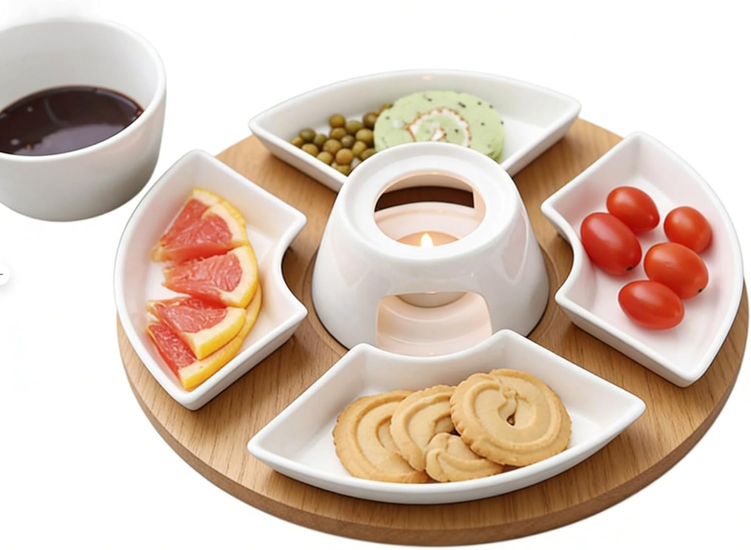 Ceramic Serving Dish with Excellent Heat Distribution Elegant Chocolate Fondue Set for Social Dining Event Fondue Dinnerware