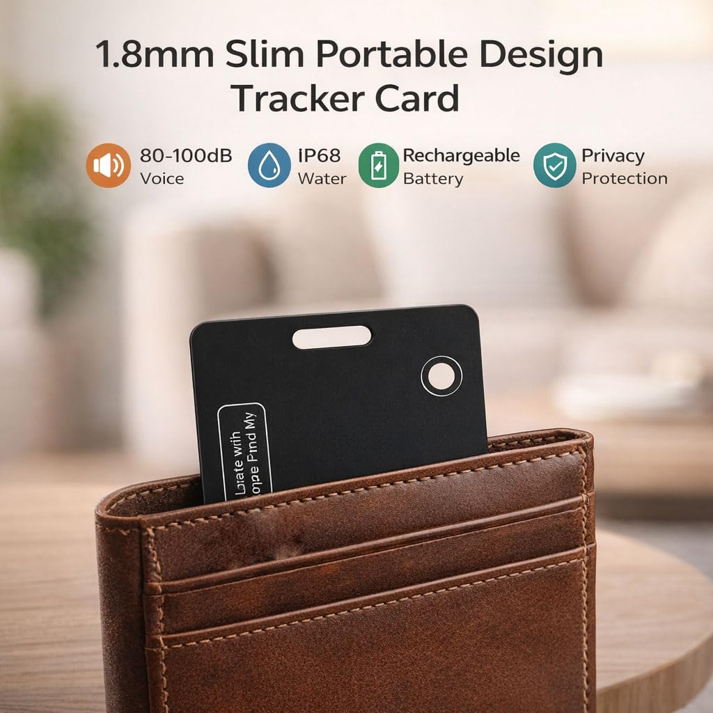 Carta Air Tag per iOS e Android, carta tracciante ricaricabile sottile per Apple Find My e Google Find My Device, carta anti-smarrimento impermeabile IP68 per valigie e borse(2Pack)