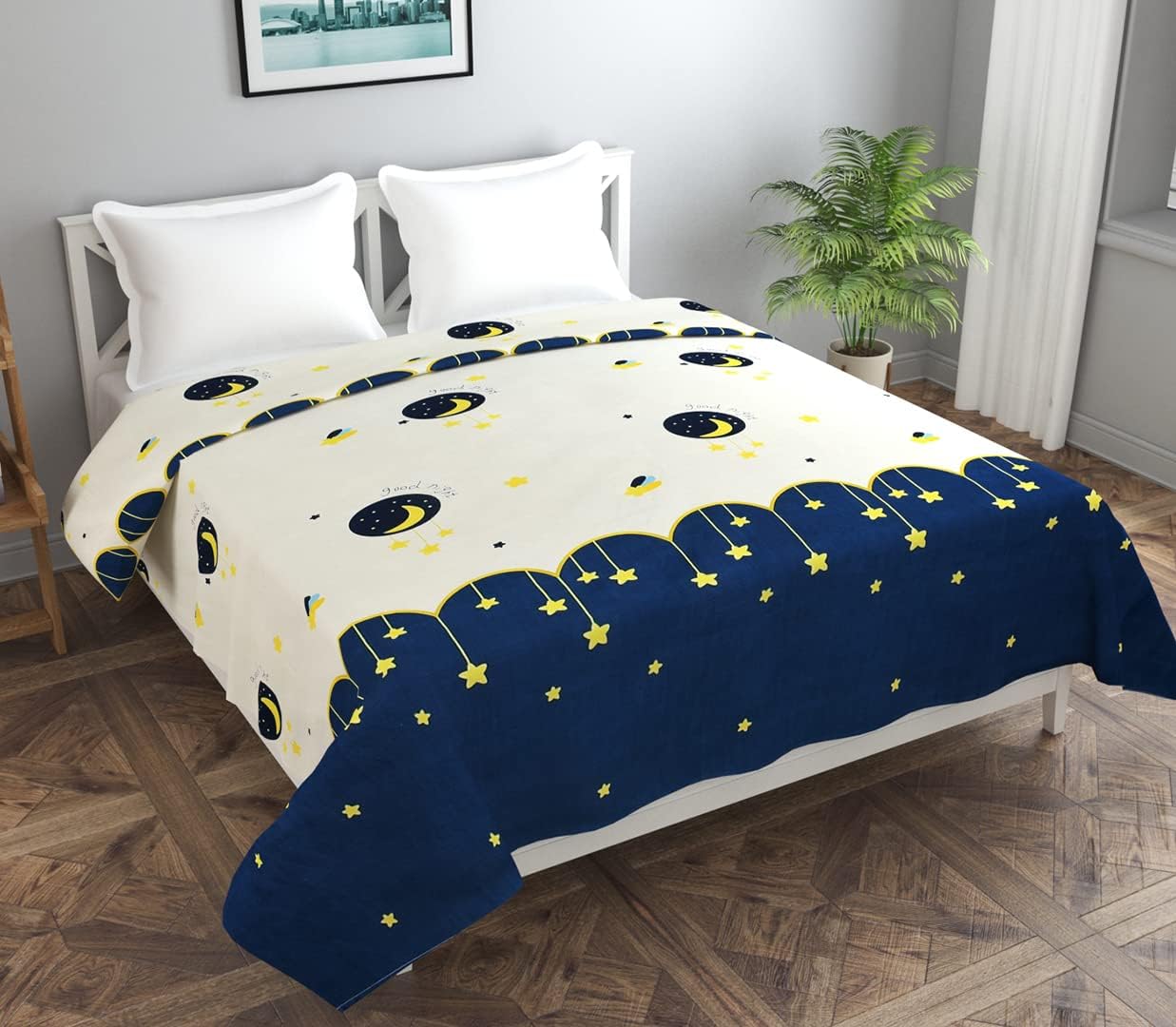 Glace Cotton Printed Reversible Kids Double Bed & Kids Comforter/Dohar/Quilt, 200 GSM (90x100Inch) (Blue Moon Star)-image-49
