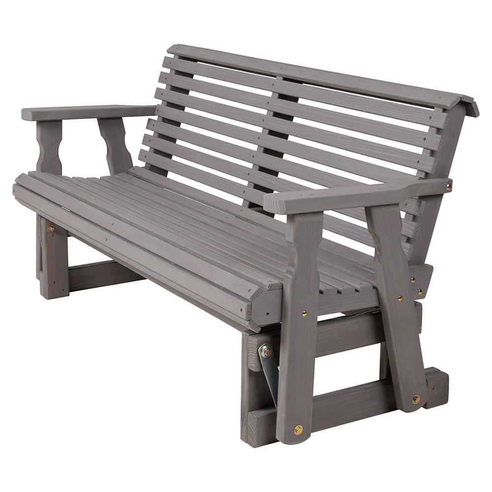 Amish Heavy Duty 800 Lb Roll Back Pressure Treated Porch Glider (4 Foot, Semi Solid Grey Stain)