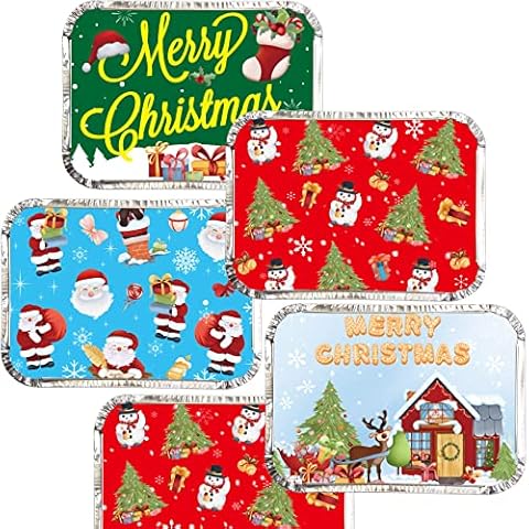 WorldBazaar Christmas Aluminum Containers with Lids 36PCS Christmas Disposable Foil Tins Rectangular Christmas Leftover To Go Containers Christmas Winter Party Supplies Cover