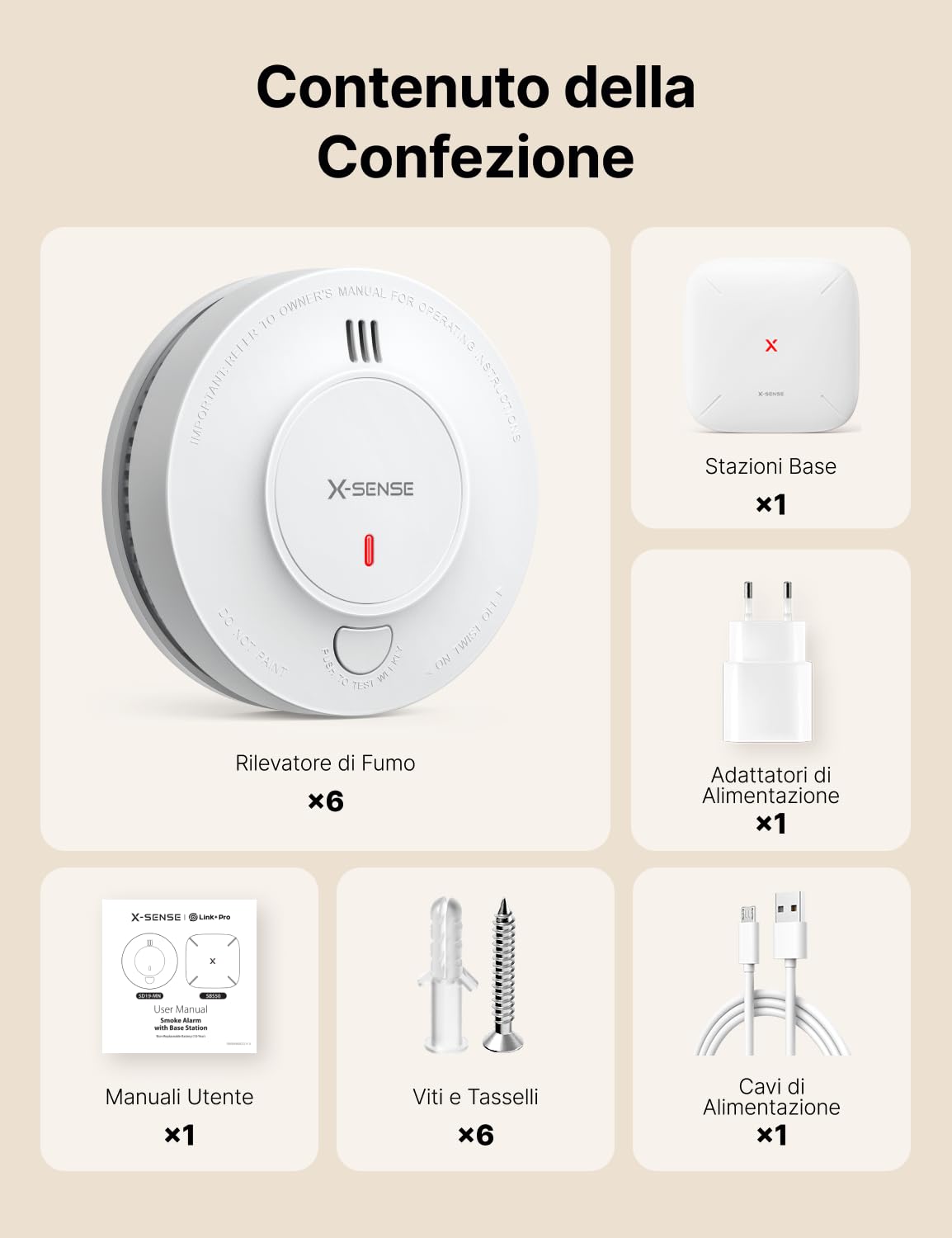X-Sense Rilevatore di Fumo Wi-Fi Kit Base, SD11-MR61, 6 Rilevatori + 1 Base | Notifiche in tempo reale tramite APP, Allarme antincendio con Certificato EN 14604, Sensore 10 anni con batteria sostituibile