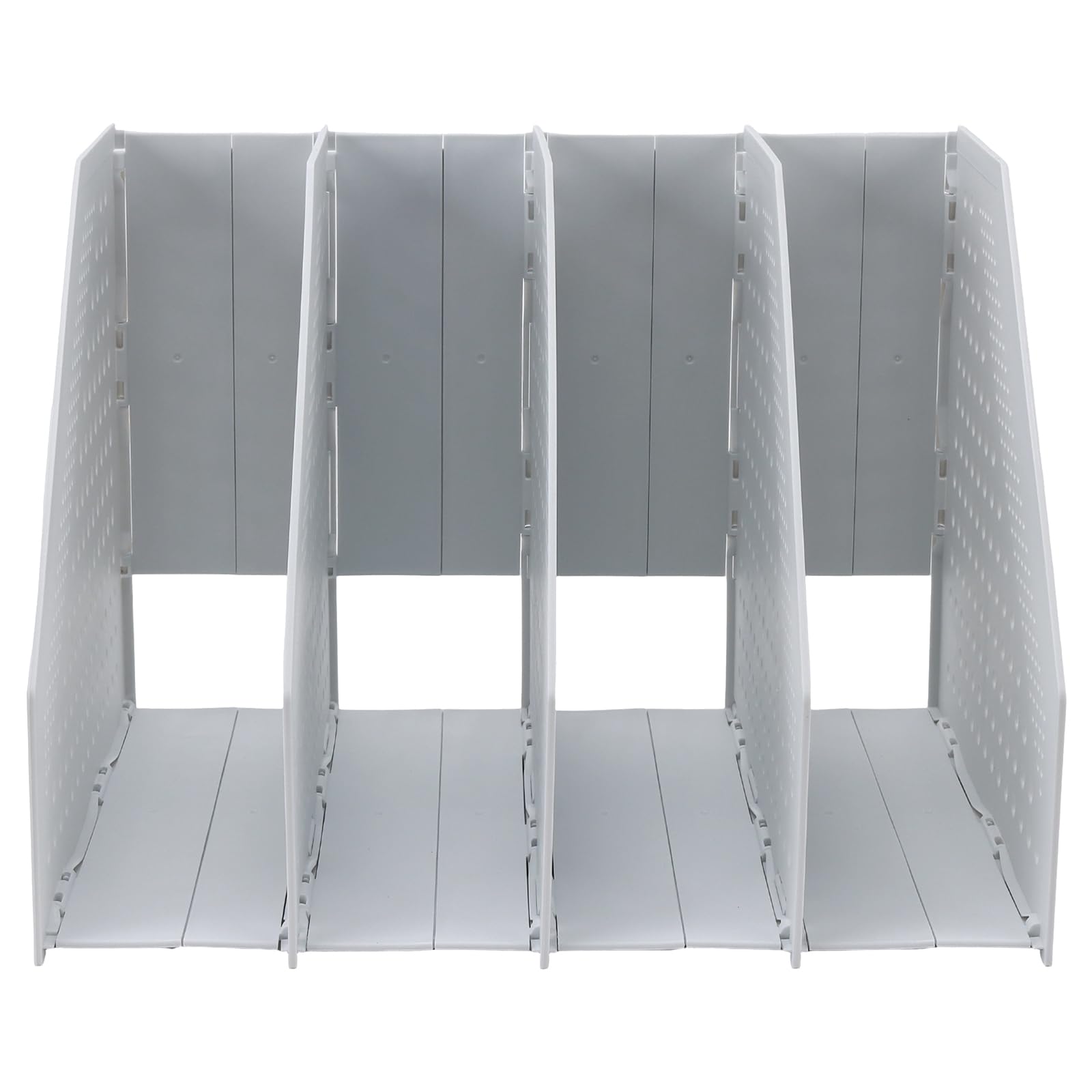 2 Stück 33,3 x 25,5 x 24,3cm Hellgrau Faltbarer Stehsammler, Zeitschriftenhalter Kunststoff mit 4 Fächer, Schreibtisch Organizer für Schreibtisch, Bücherregal und Racks