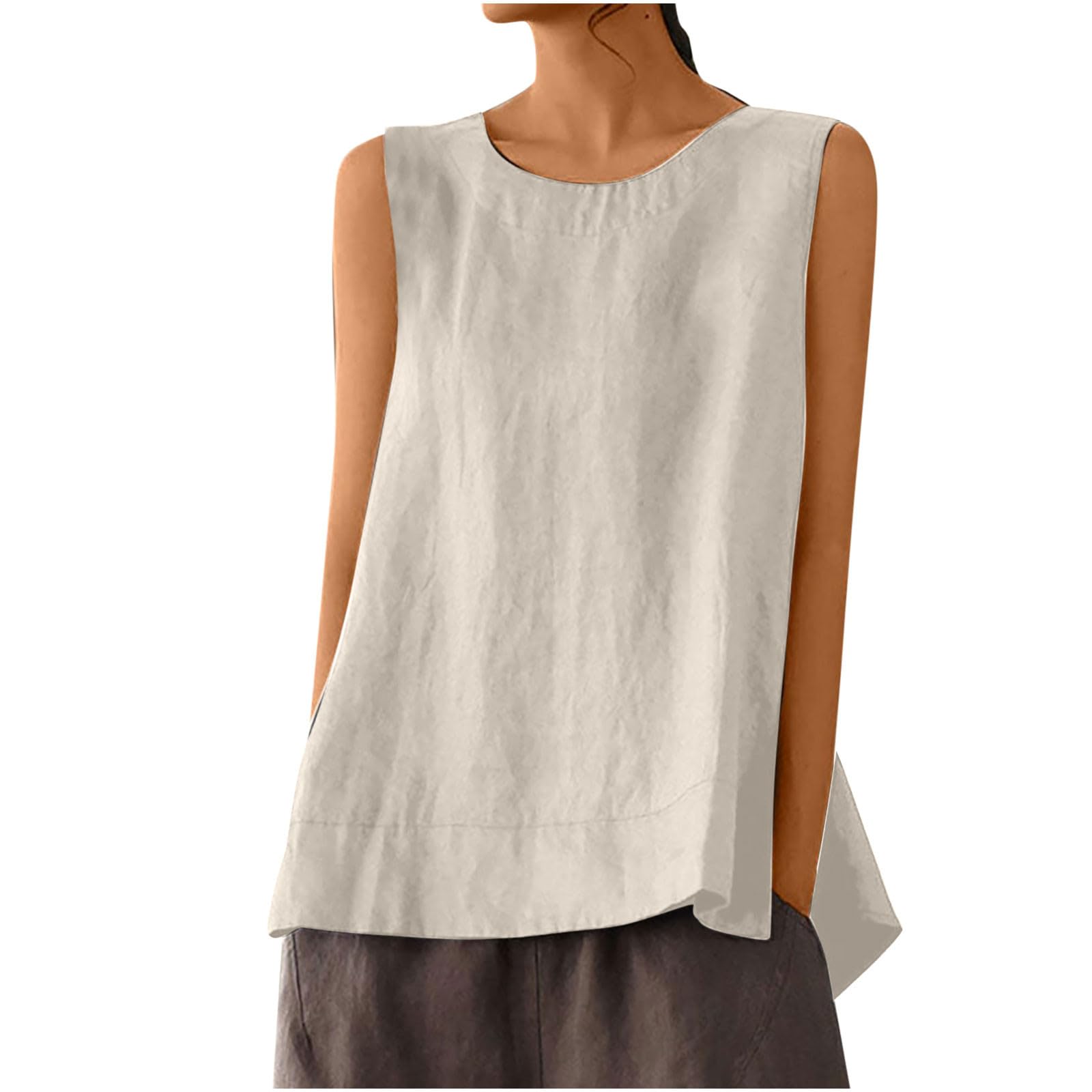 NUSGEAR Camisetas sin Manga Mujer Lino Verano Moda Color sólido Tank Tops Chaleco Camisola Elegante Casual Camisetas de Tirantes Cuello Redondo Fiesta Playa Camisa Suelto Basic tee 2024
