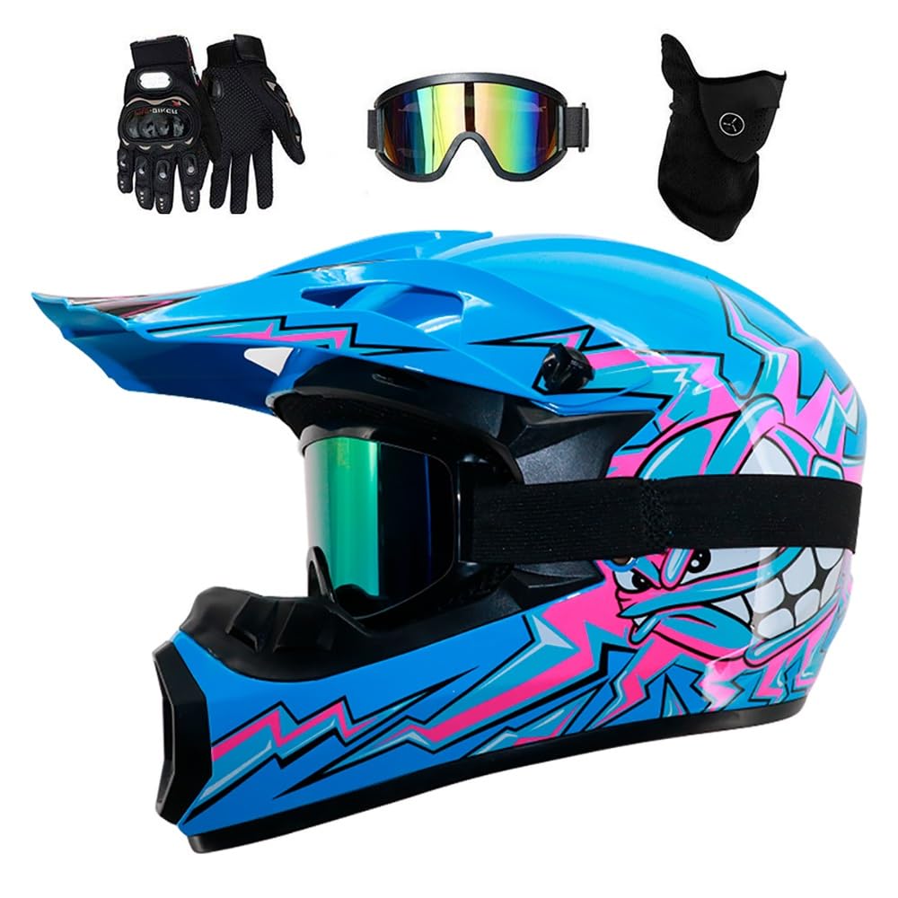 Integral Casco de Motocross, con Gafas Guantes Máscara, Juventud Niños Todoterreno Deporte ATV Scooter Moto Casco, Descenso MTB BMX Enduro Quad Dirt Bike Casco