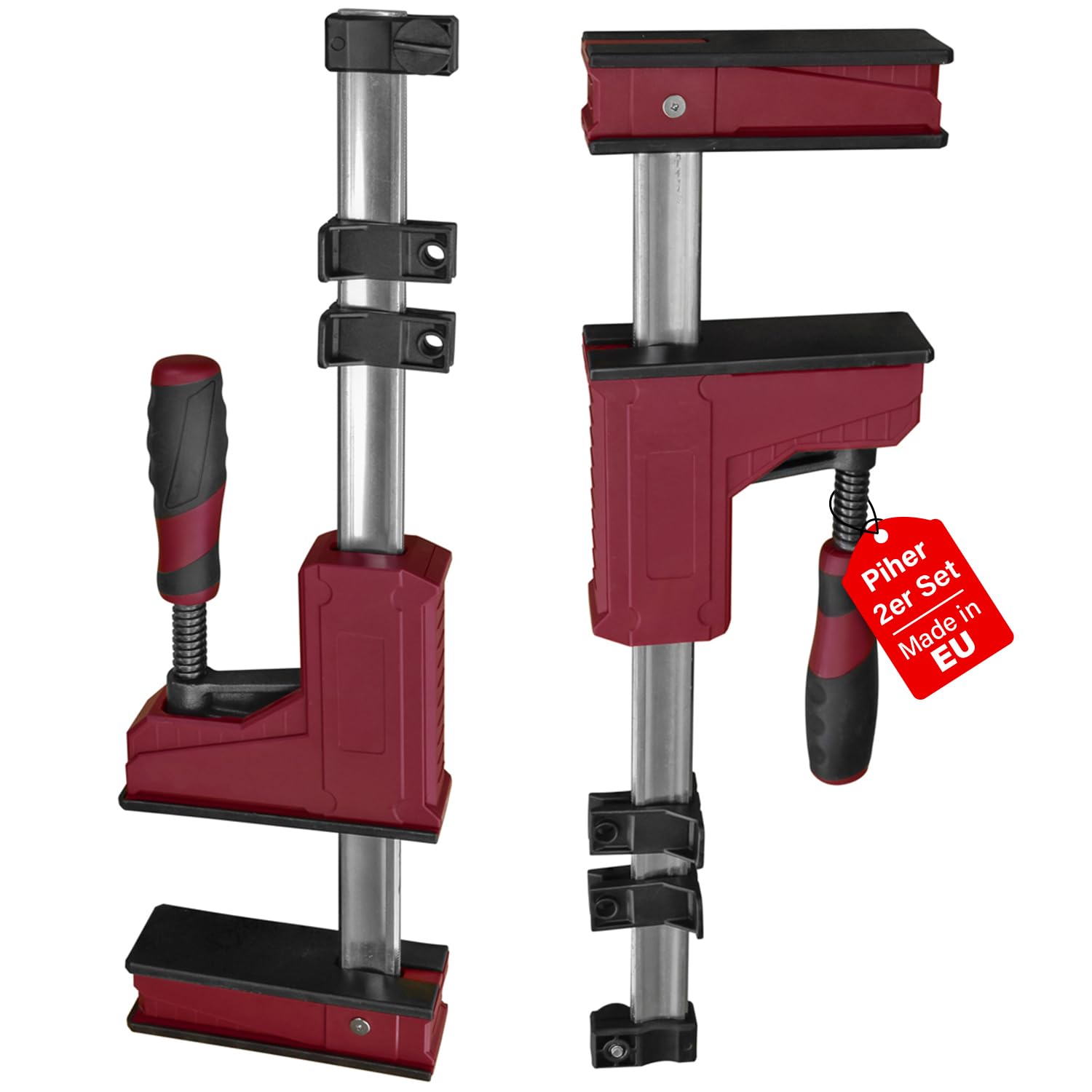 Piher PRL 95 Lot de 2 serre-joints pour le travail du bois - Envergure de 100 cm - Serre-joint parallèle solide avec force de serrage de 700 kg - Acier forgé fabriqué en UE - Tendeur et écartement
