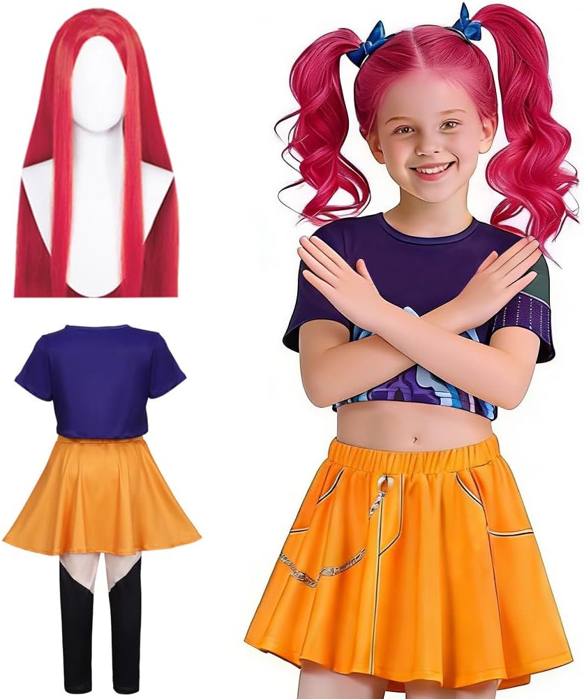 Women Costume,3D Printed Uniform 3PCS Full Set Party Outfit With Wig