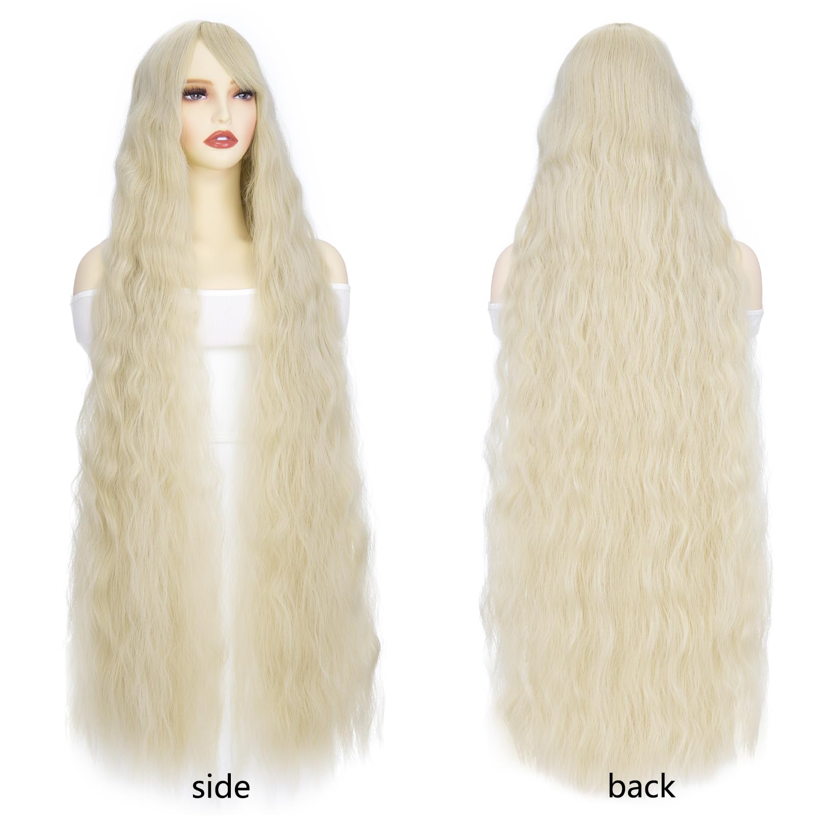 BUYOGET Rapunzel Wigs for Women Blonde Wig 40"/100cm Long Wavy Curly Wig with Fringe for Halloween, #312-F3 Blonde-wavy, 40 inches - Image 2