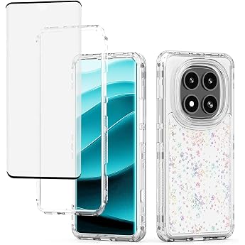 Mobile Phone Case for Xiaomi Redmi Note 14 Pro 5G/Poco X7 5G Case with Tempered Glass Screen Protector Holographic Pattern Transparent 3-Layer Mobile Phone Case for Xiaomi Redmi Note 14 Pro5G
