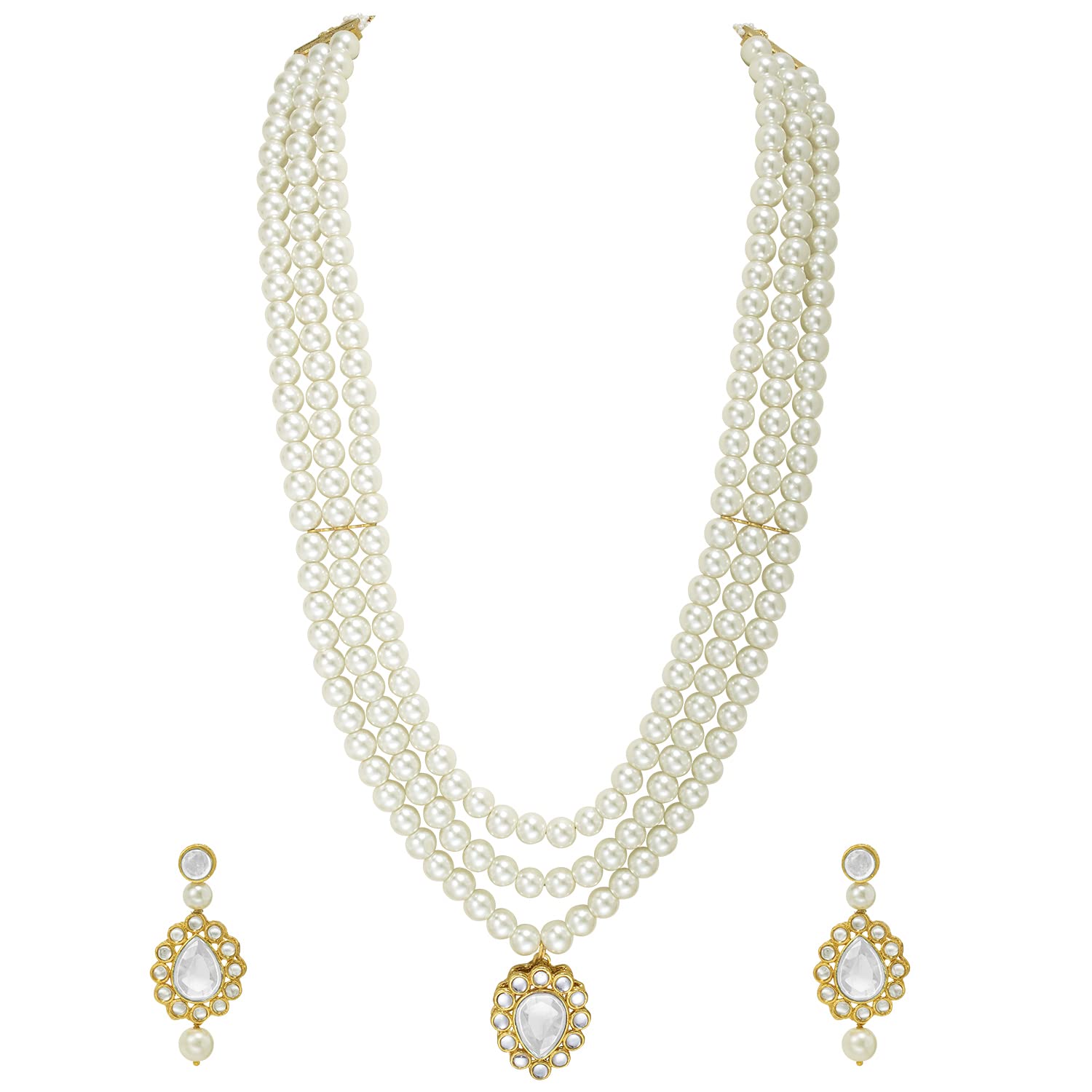 Peora Gold Plated Traditional White Kundan Pearl Long Necklace Earrings Jewellery Set for Women (B09P8BLGQL) Amazon Price History, Amazon Price Tracker