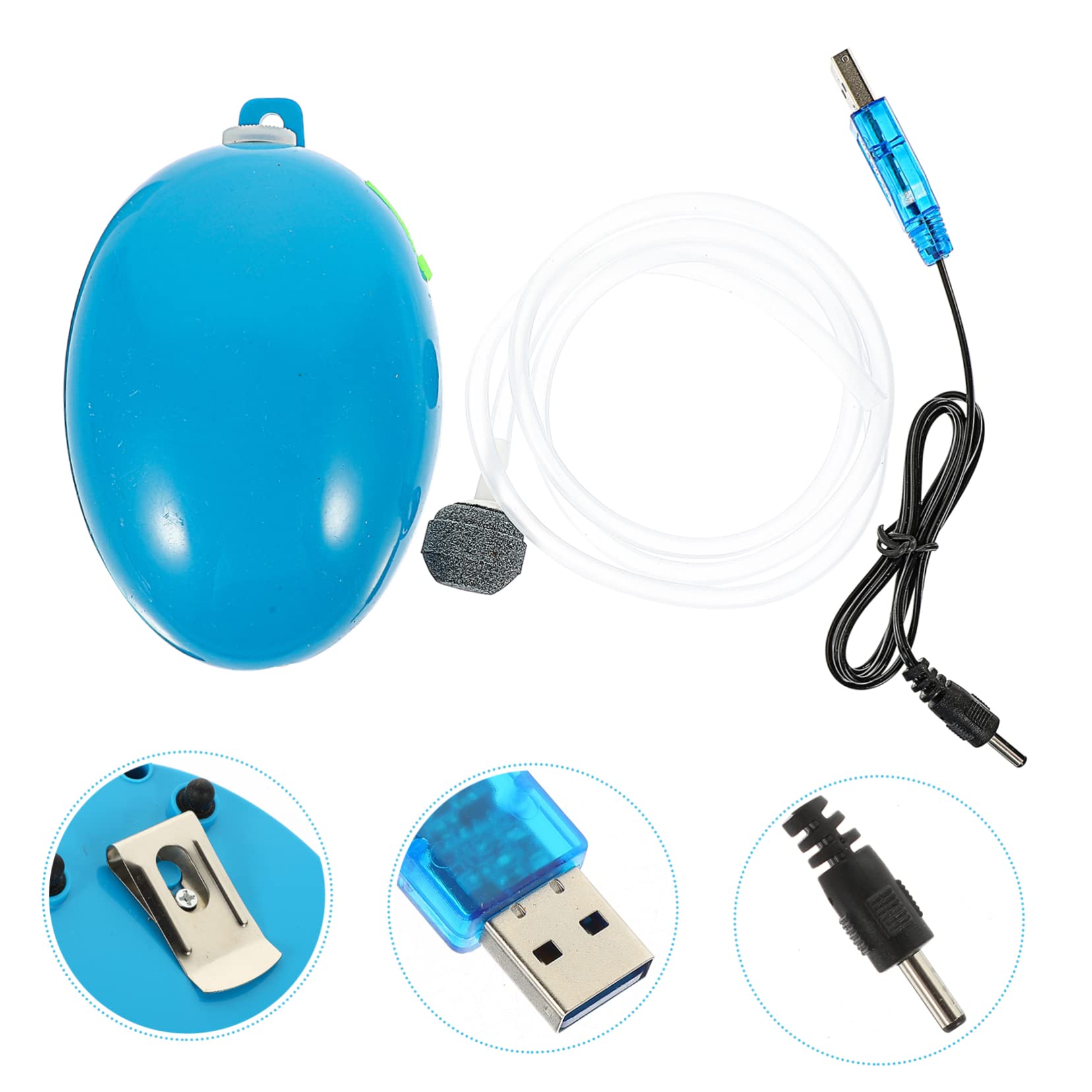 POPETPOP Bomba de oxigeno para pecera Agua Limpiador revestimientos Piscina Recargable Accesorios pecera Suministro Bomba de oxigeno Pesca Suministro de Pesca Metal Blue