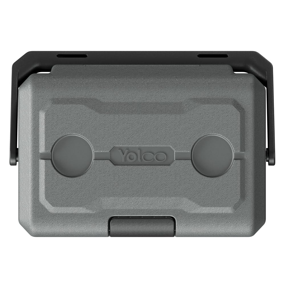 Yolco ET18 Carbon kompresorowa lodówka turystyczna 18 l z akumulatorem SC4B – przenośna lodówka i zamrażarka do -20°C, 12/24 V DC i 230 V, USB, do samochodu, ciężarówki, łodzi, na kemping, szara