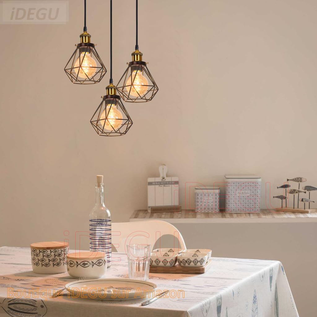 iDEGU 3 Lights Vintage Ceiling Pendant Light Fitting - Image 4