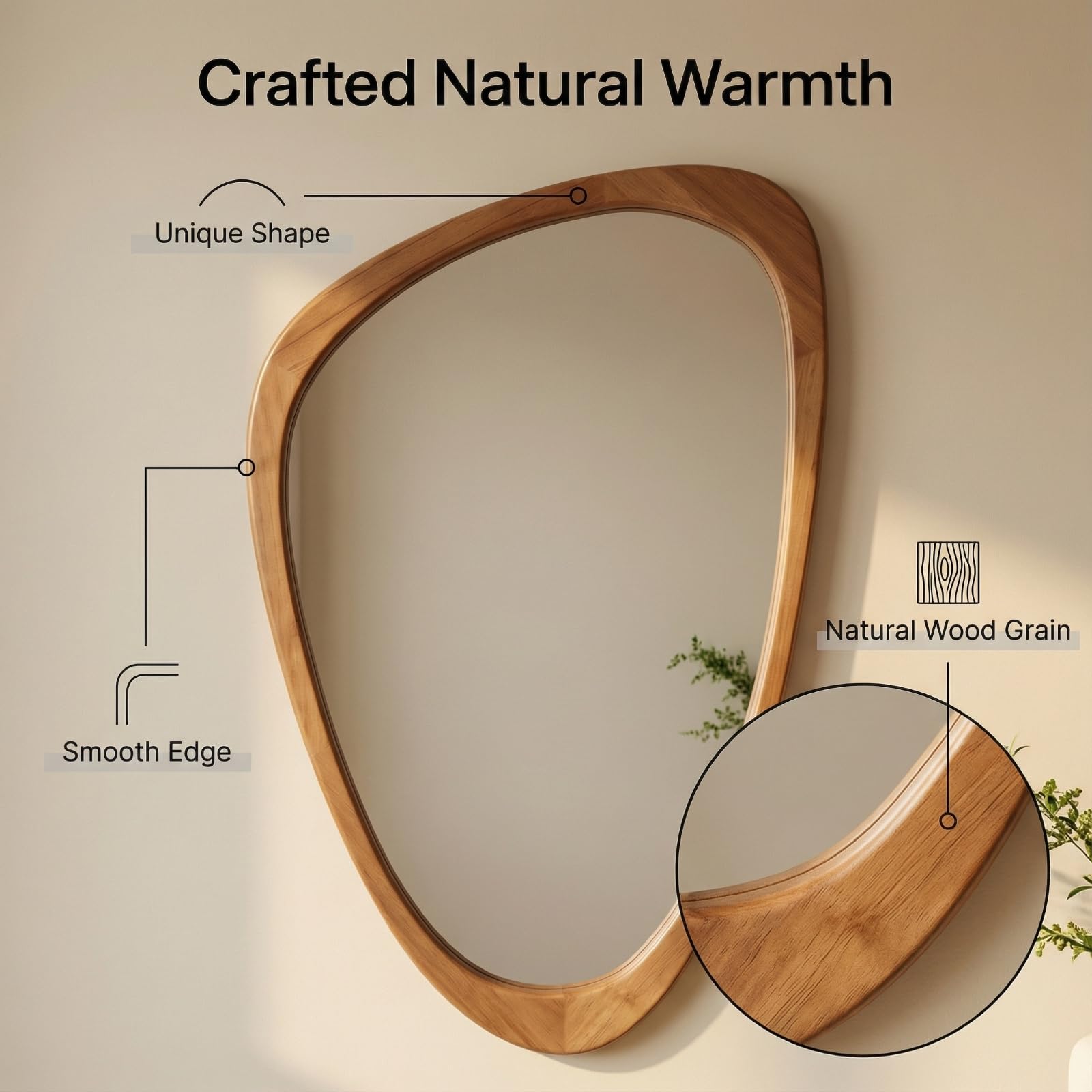 BOMINICA Asymmetrical Mirror 19x30 Inch Irregular Wooden Framed Wall Mirror Product Image 3