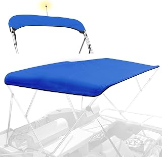 4 Bow Bimini Top Replacement Canvas for Boat with Light Hole and Storage Boot, Easy Install Zipper Sleeves, Heavy Duty Waterproof, 900D Marine Sun Shade Boat Canopy Without Frame, 8'L 85"-90" W Blue