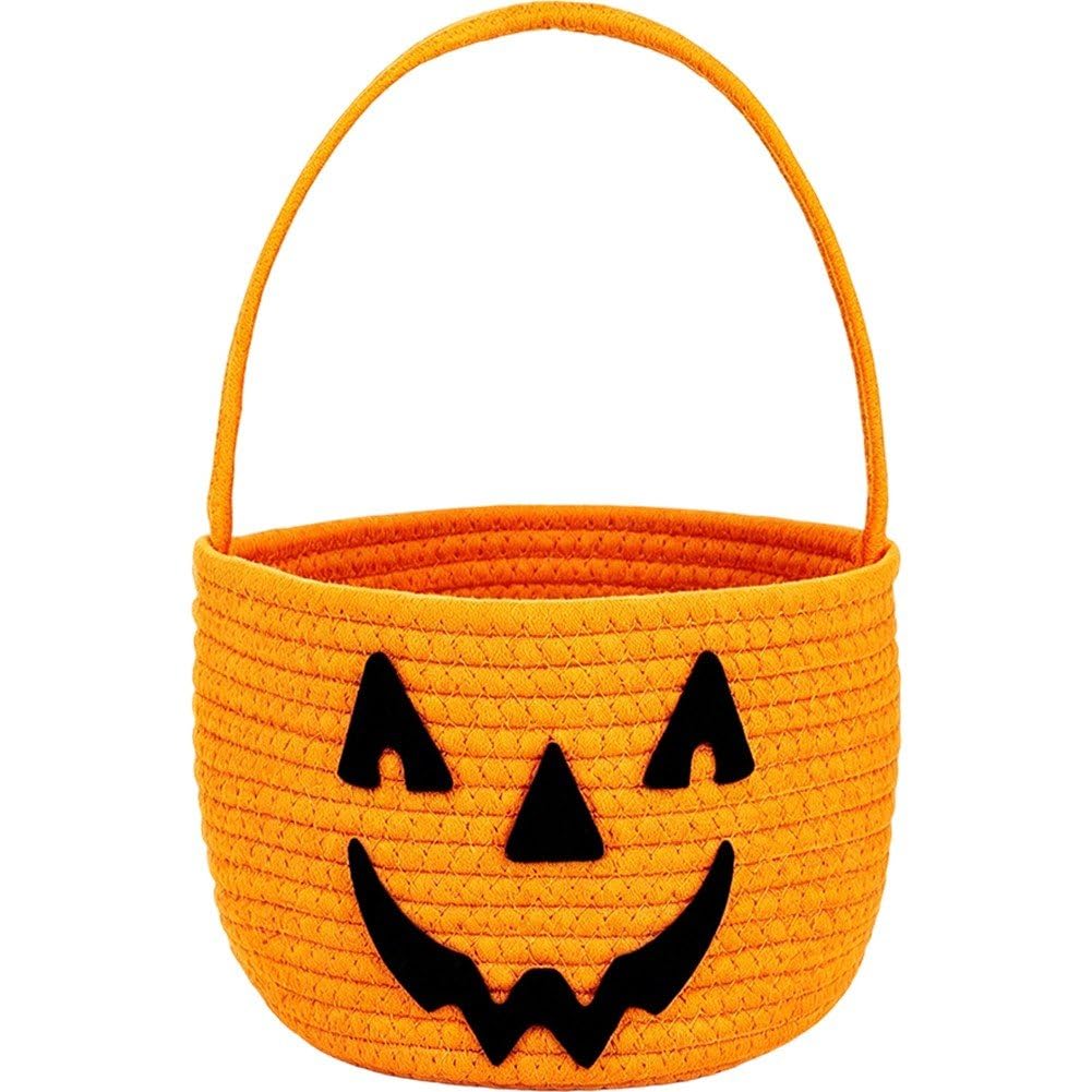 Casiler Cotton Rope Halloween Pumpkin Candy Tote Bucket, Trick or Storage Basket for Holiday Party Favor Supply