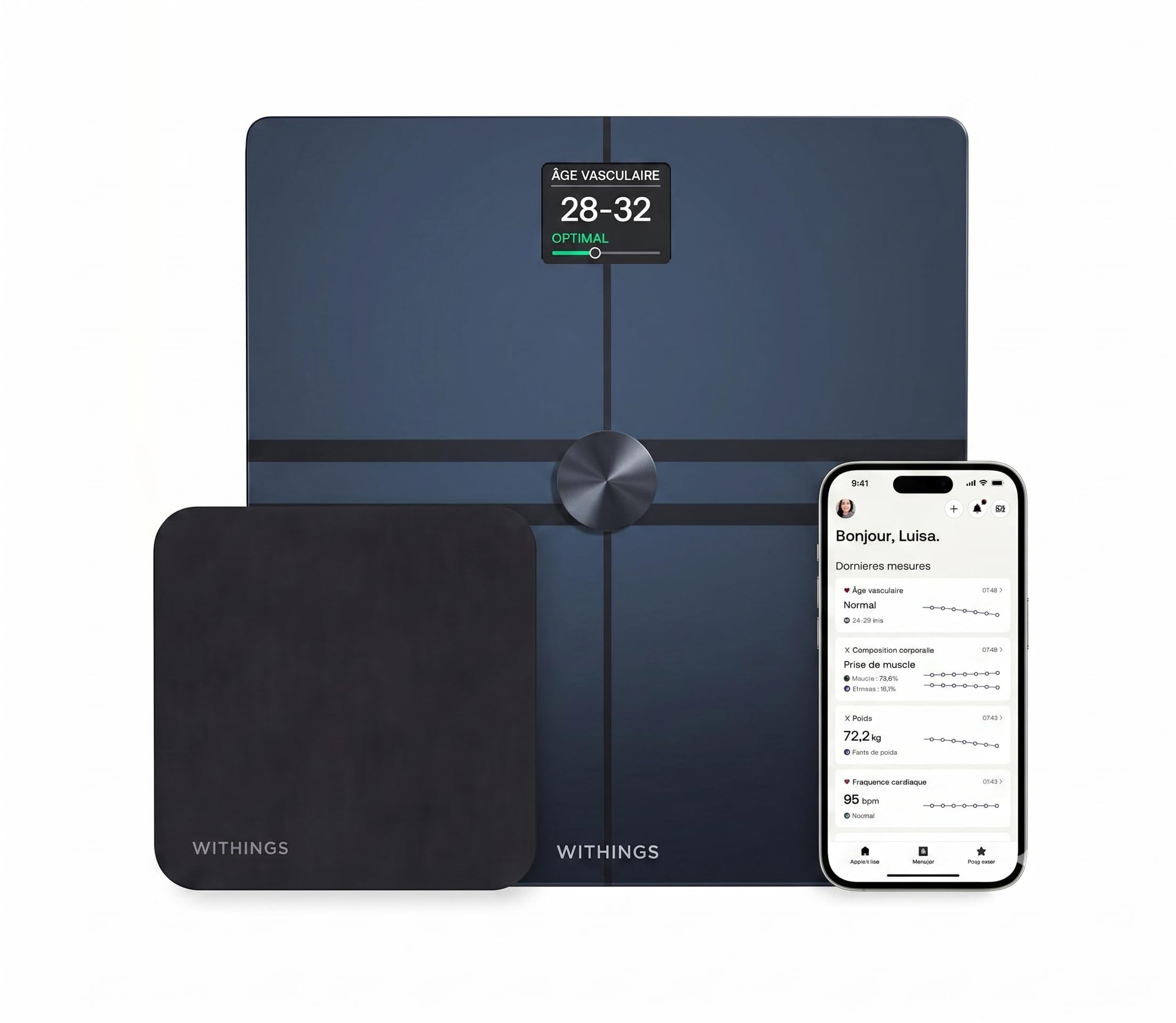 WITHINGS Body Comp + Cleaning Kit – Balance connectée validée cliniquement, Wi-FI & Bluetooth, Analyse corporelle (Graisse viscérale, Muscle, Eau), santé cardiovasculaire & nerveuse, ECG