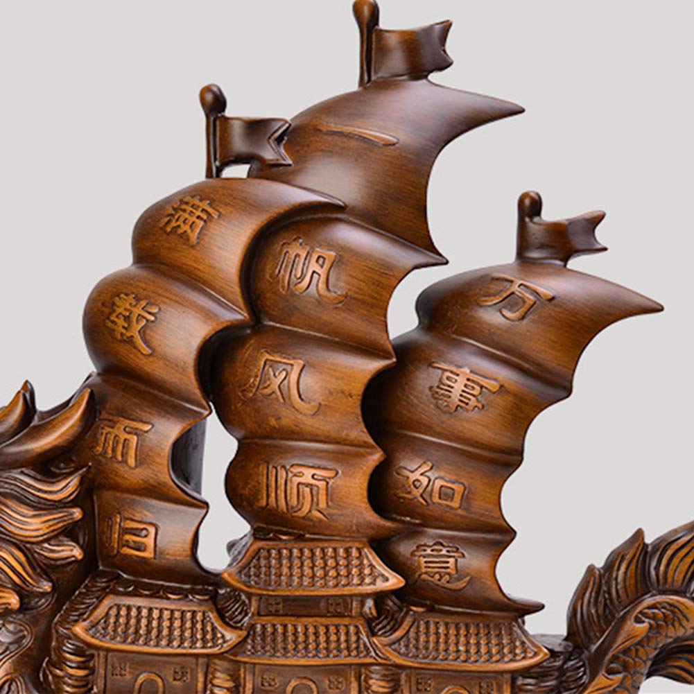 Regalos de Buena Suerte Escultura de Mesa Feng Shui Dragón Velero Estatua Artesanías de Resina Que tengas Viento Favorable en Todo el Camino Decoración, para Sala de Estar Escrit