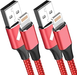 Long iPhone Charger Cord 10FT 2Pack Lightning Cable MFi Certified USB to Lightning Cable Nylon Braided Fast iPhone Charging Cord Compatible iPhone 13/12/11 Pro Max/X/XS/XR/8 Plus/7 Plus/Air-Red