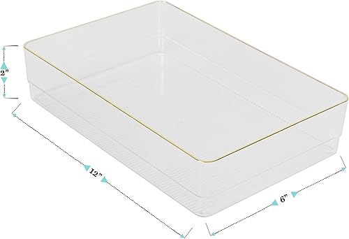 Miniatura 3 de Martha Stewart Kerry - Organizadores de cajones apilables de plástico para escritorio, 12 x 6 pulgadas, paquete de 3, con ribete dorado
