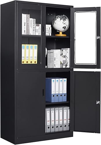 STANI Armario de almacenamiento de metal gabinete de almacenamiento de acero con bloqueo con 4 puertas y estantes ajustables gabinete de