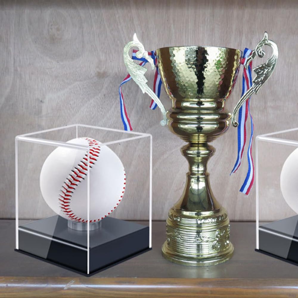 Boîte Présentation Transparente en Forme Cube, Vitrine Baseball en Acrylique Vitrine Transparente Autographiée avec Base pour Balle de Golf, Boule de Billard, Pierre de Cristal