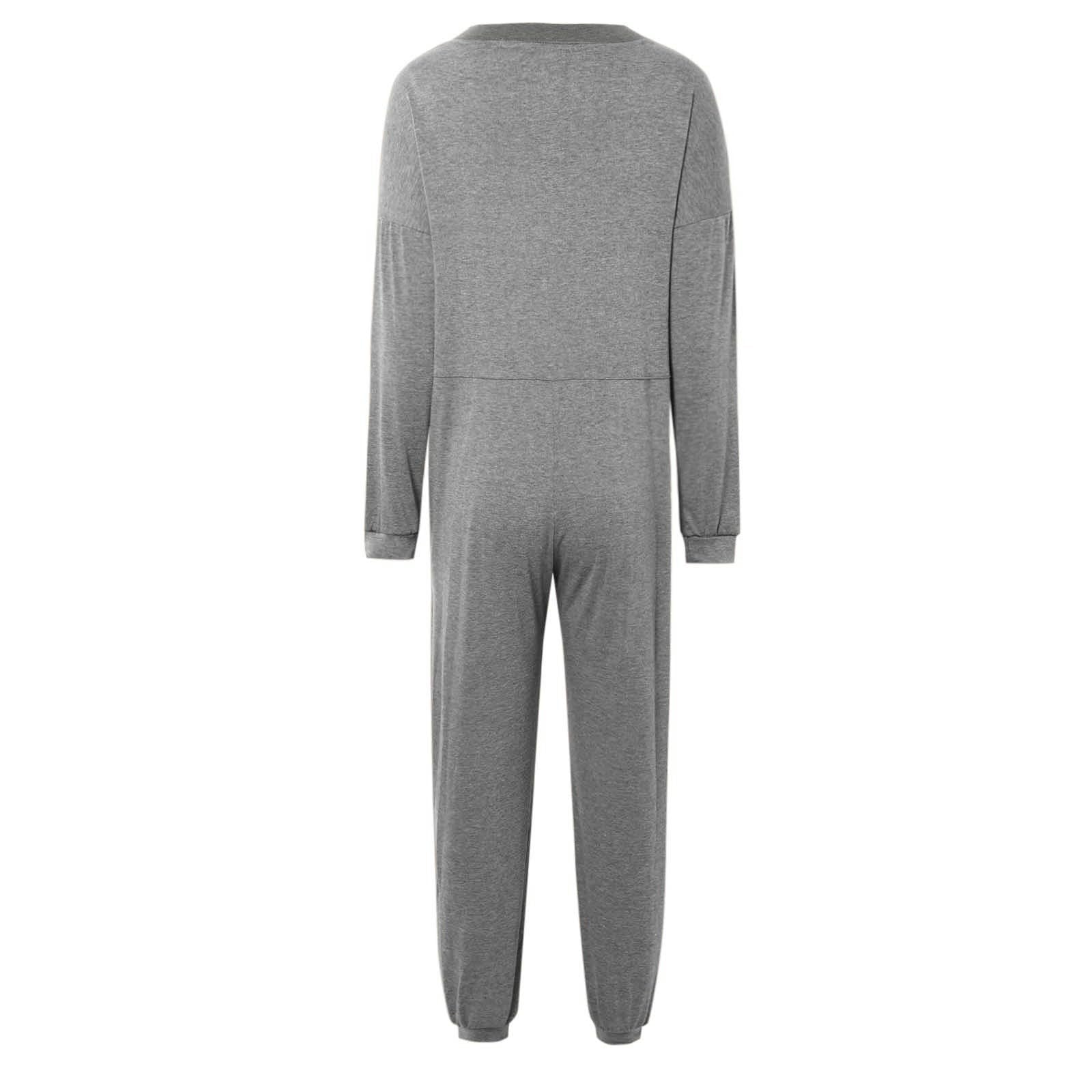Combinaison à manches longues pour femme - Salopette ample avec poche - Col en V - Pyjama une pièce - Combinaison surdimensionnée légère et respirante - Baggy confortable - Vêtement de nuit sportif