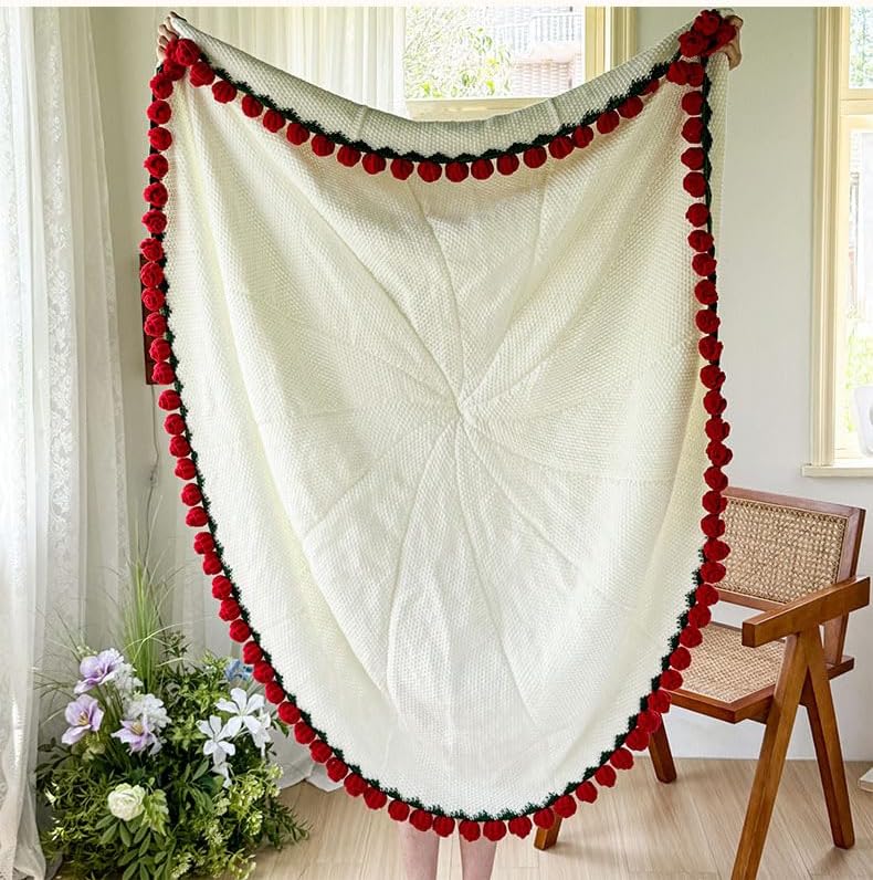 43 Inch Crochet Rose Flower Bouquet Blanket,Finished Knitted Throw Rose Blanket,for Valentine's Day Birthday Anniversary, Floral Gift Ideas for Women Mom Girlfriend Wife - Image 6