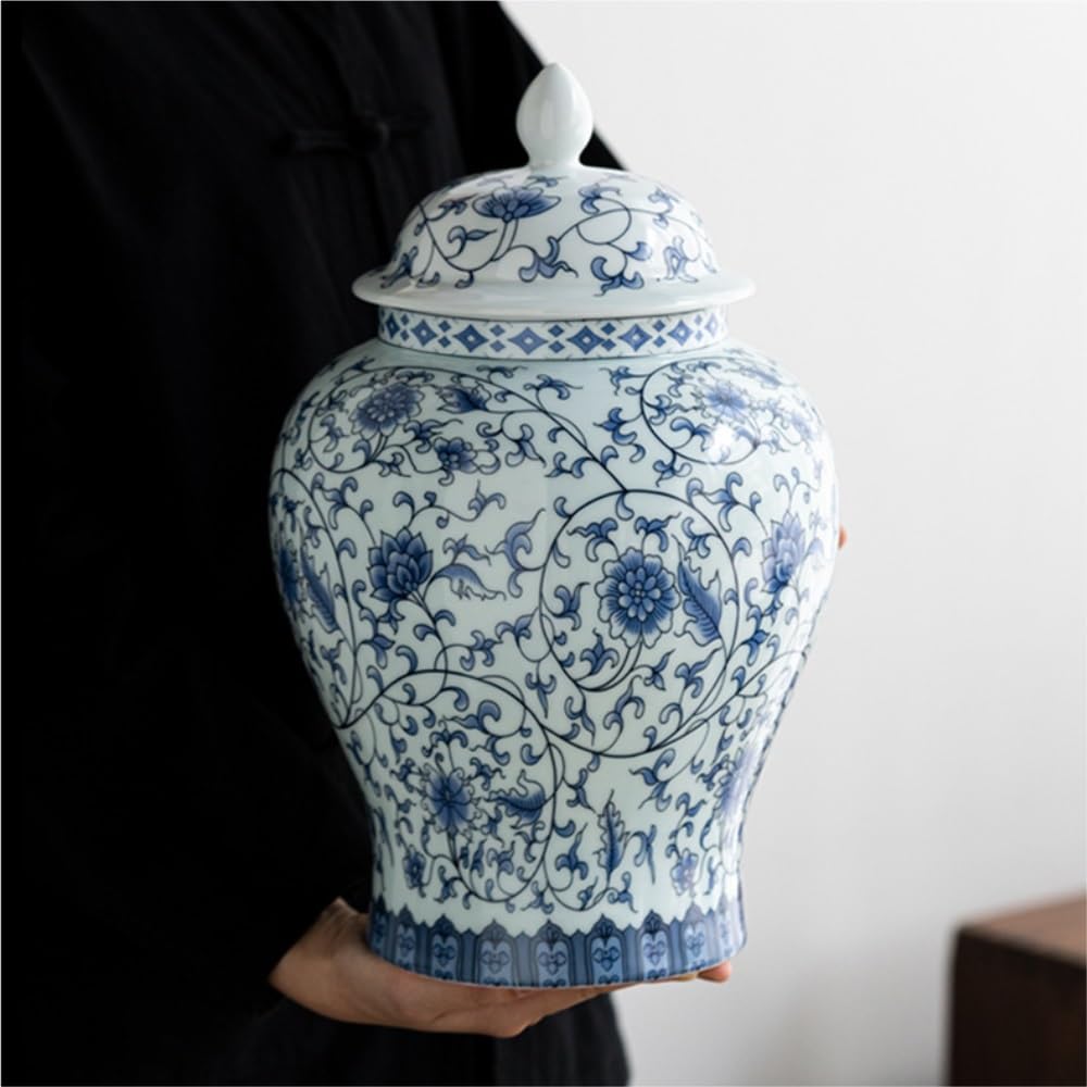 HLTYGWX Pojemnik na herbatę Niebiesko-biała porcelana Pojemnik do przechowywania herbaty luzem Słoik Duży, szczelnie zamknię dzbanek Chiński zestaw do herbaty Pojedynczy słoik Słoik przebudzenia