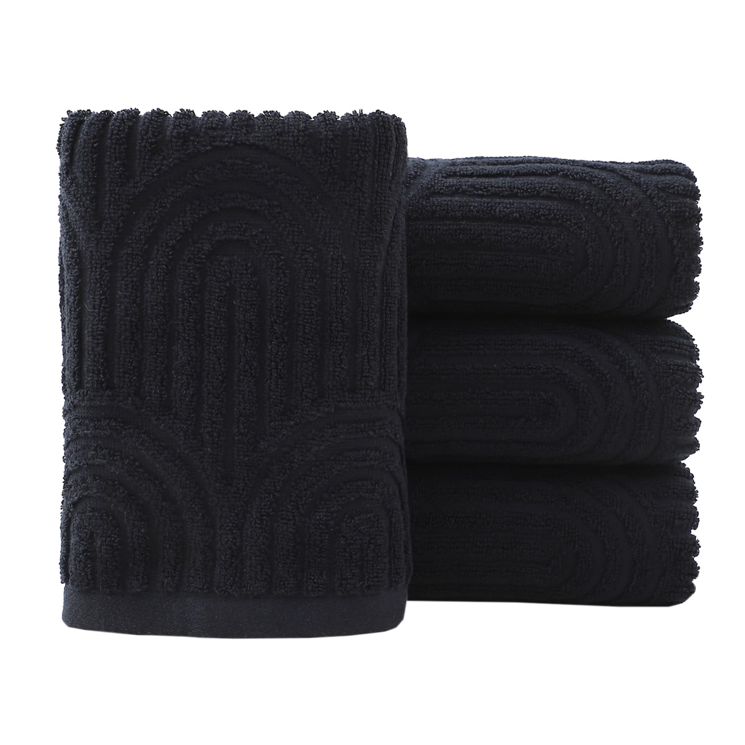 Pidada Hand Towels Set of 4 Striped Pattern 100% Cotton Absorbent Soft Decorative Towel for Bathroom (Black)