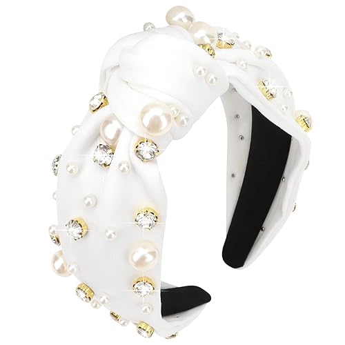 YISSION 1 diadema anudada de perlas de cristal para mujer, diadema antideslizante con diamantes de imitación, diadema ancha de perlas para mujeres,