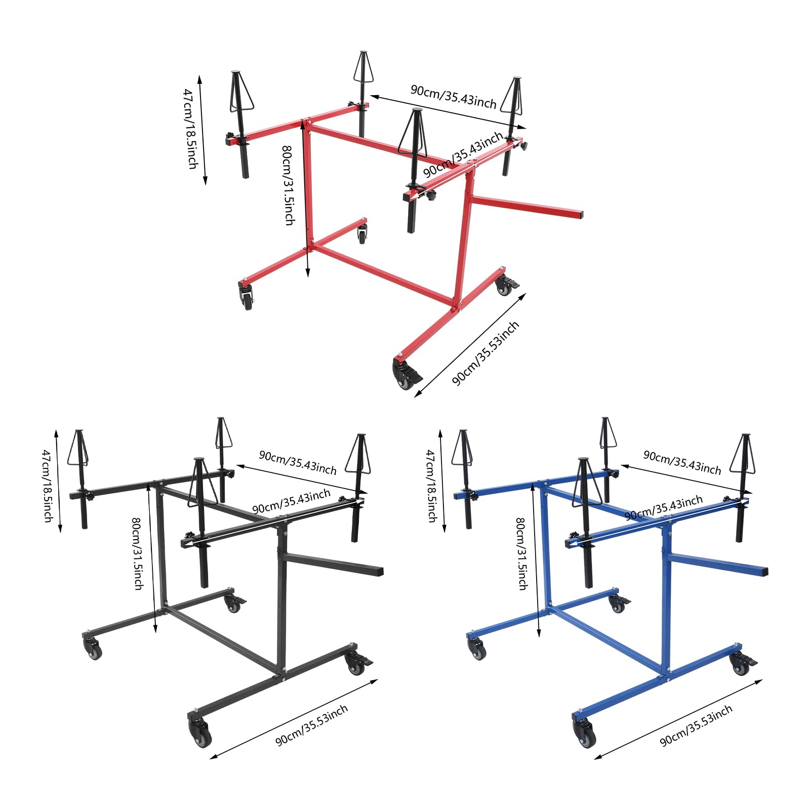 Soporte de pintura profesional para llantas con soportes giratorios 360° y 4 ruedas universales, soporte para 4 llantas (azul)