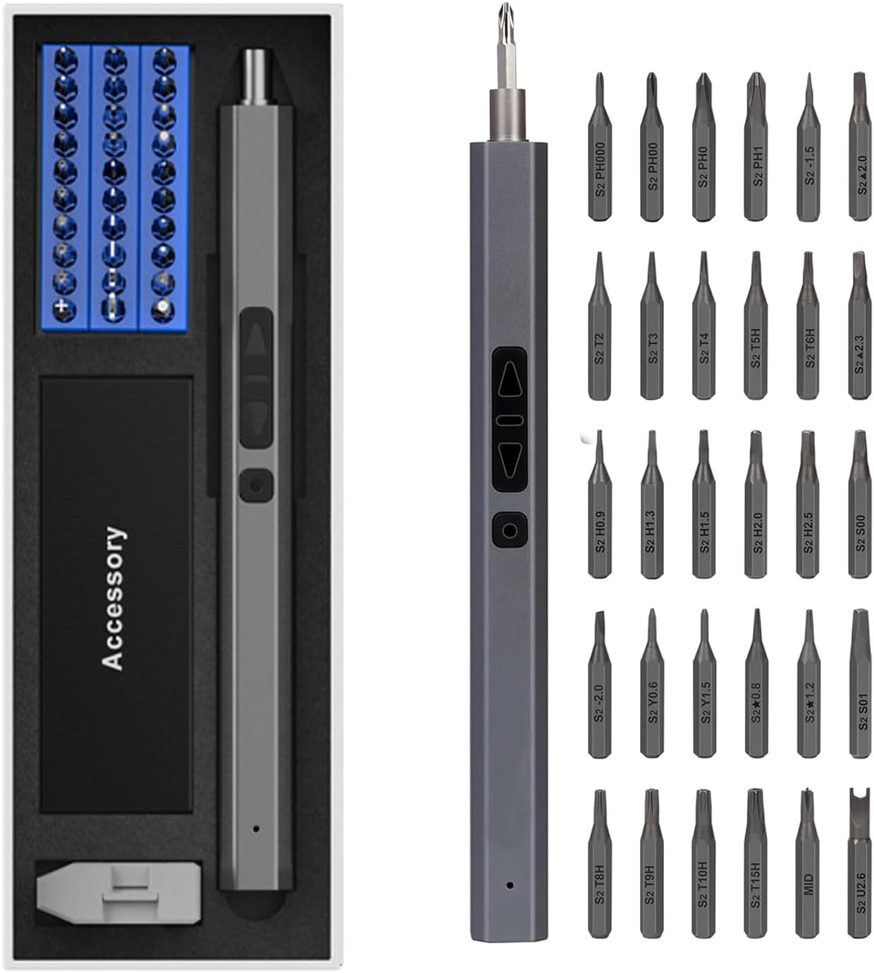 Mini Electric Screwdriver with Rechargeable Battery, USB Type-C Charging Cordless Electric Screwdriver with Magnetic Bit And LED Light, Reduction Motor Speed 200RPM, Torque 0.15-0.35N. m (36 IN 1)