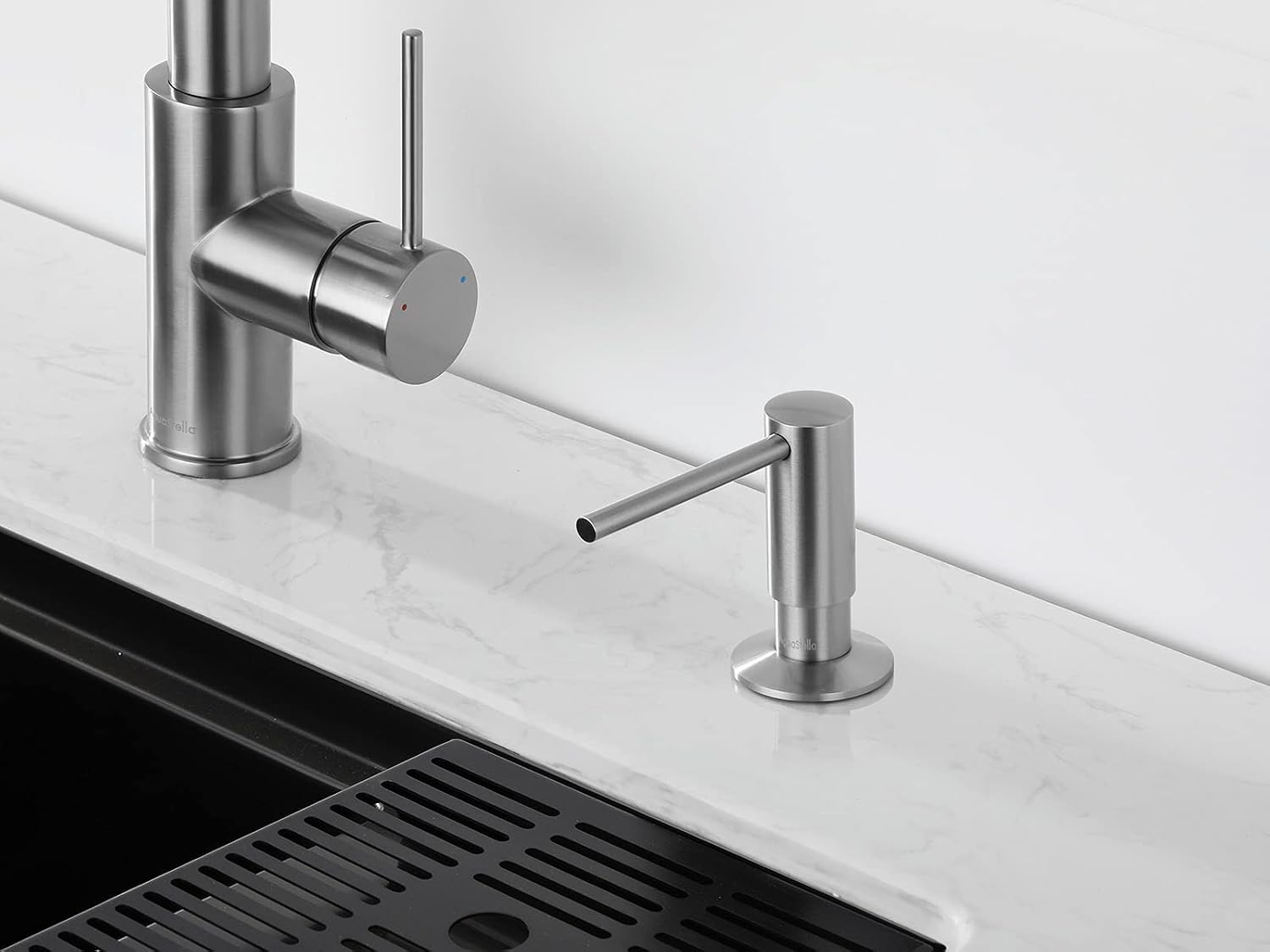 AguaStella AS59BN Brushed Nickel Pull Down Bar Faucet and ASF026BN Brushed Nickel Built in Soap Dispenser Combination