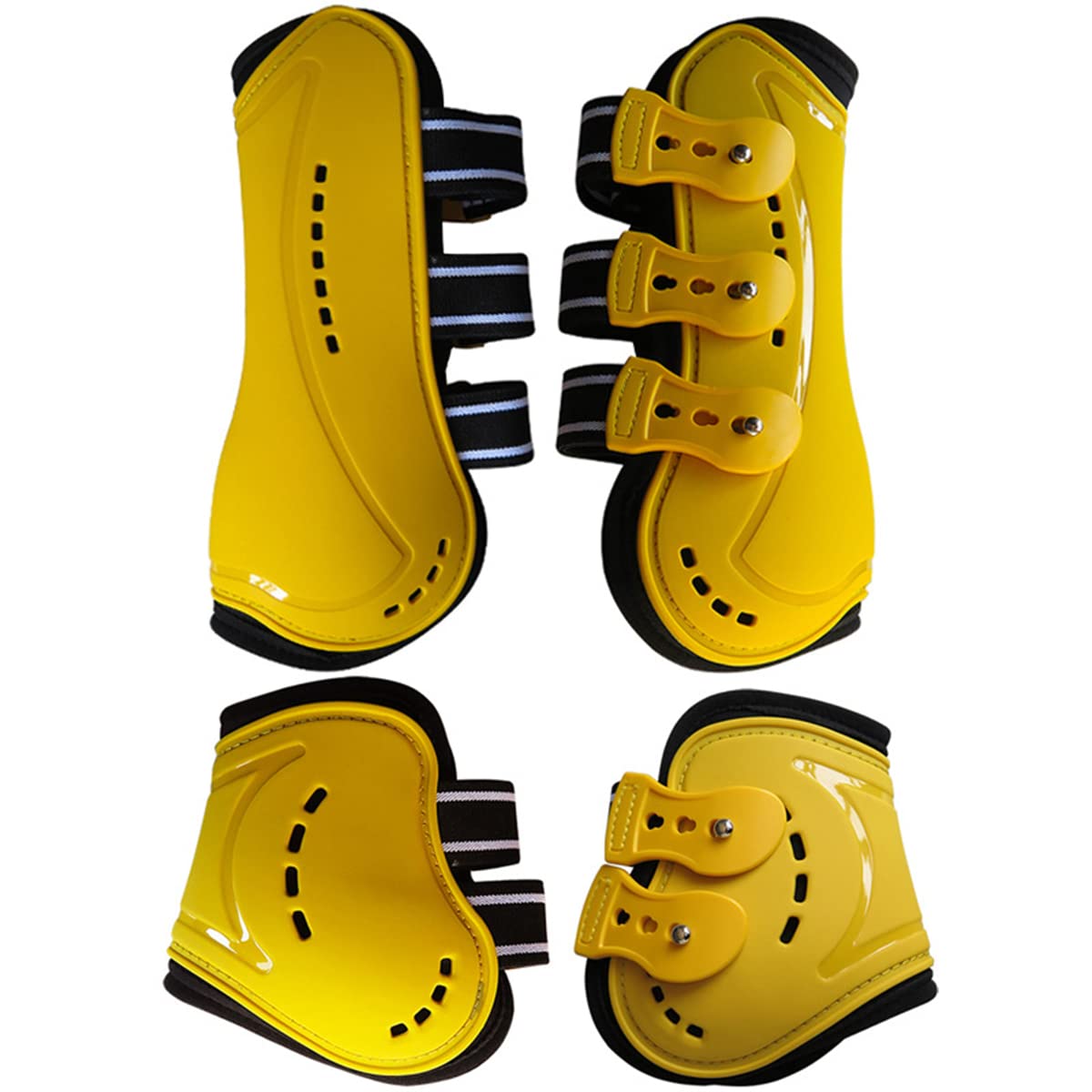 Wandrola Horse Boots Open Front Jumping Tendon Sport Boots, Hind Fetlock Boots, Secure Leg Protection, Classic Breathable Equine Supplies, Set of 4 (Yellow, M)