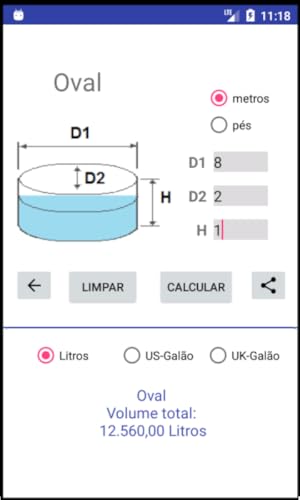 Volume da Piscina - Calculadora