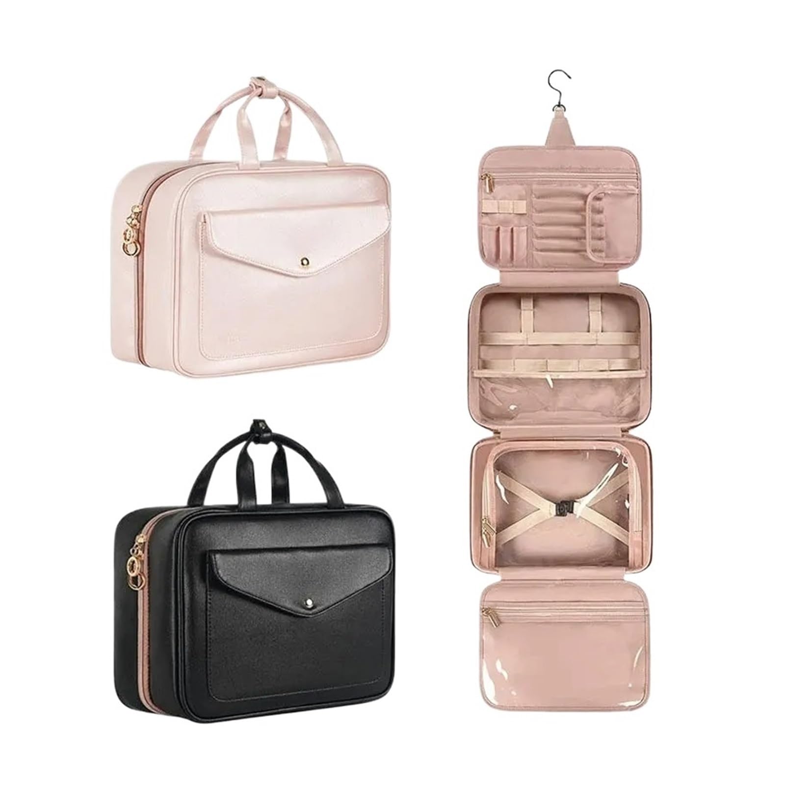 Organizer da viaggio da appendere borsa da toilette da uomo grande scatola di immagazzinaggio portatile impermeabile donna toeletta cosmetica custodia per trucco, nero, One Size, Stile unico
