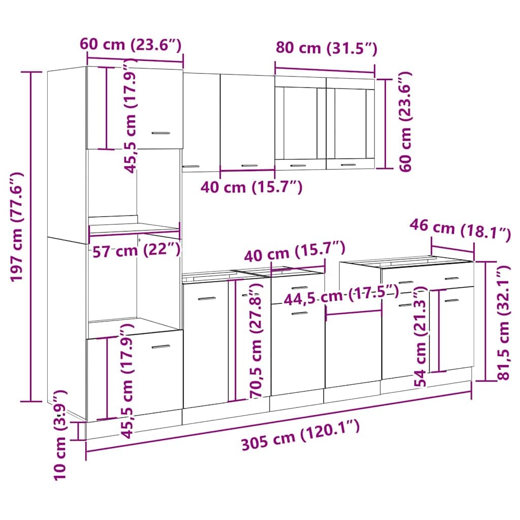 vidaXL 7-TLG. Küchenschrank-Set Lyon Artisan-Eiche Holzwerkstoff, Küchenzeile, Küchenschrank, Schrank, Hängeschrank, Spülenunterschrank, Küchenmöbel