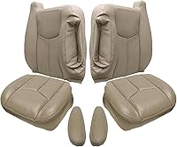 NLQR #522 Med Tan Replacement Leather Seat Covers for Chevy Silverado GMC Sierra 2003-2007 - Driver Passenger Bottom Back Armrests