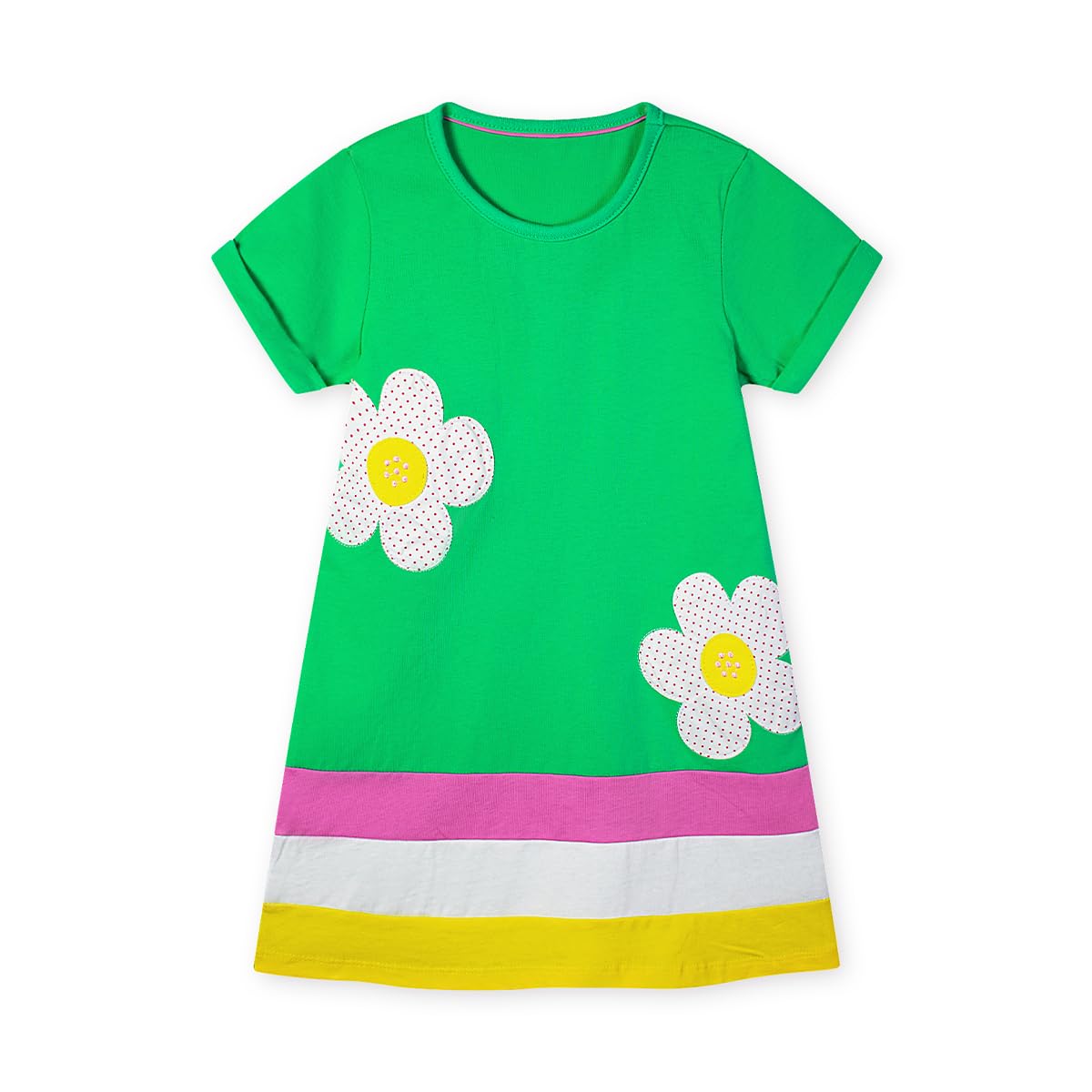 HILEELANG Toddler Girl Cotton Casual Dress Summer Short Sleeve Basic Tunic Playwear Shirt Dresses
