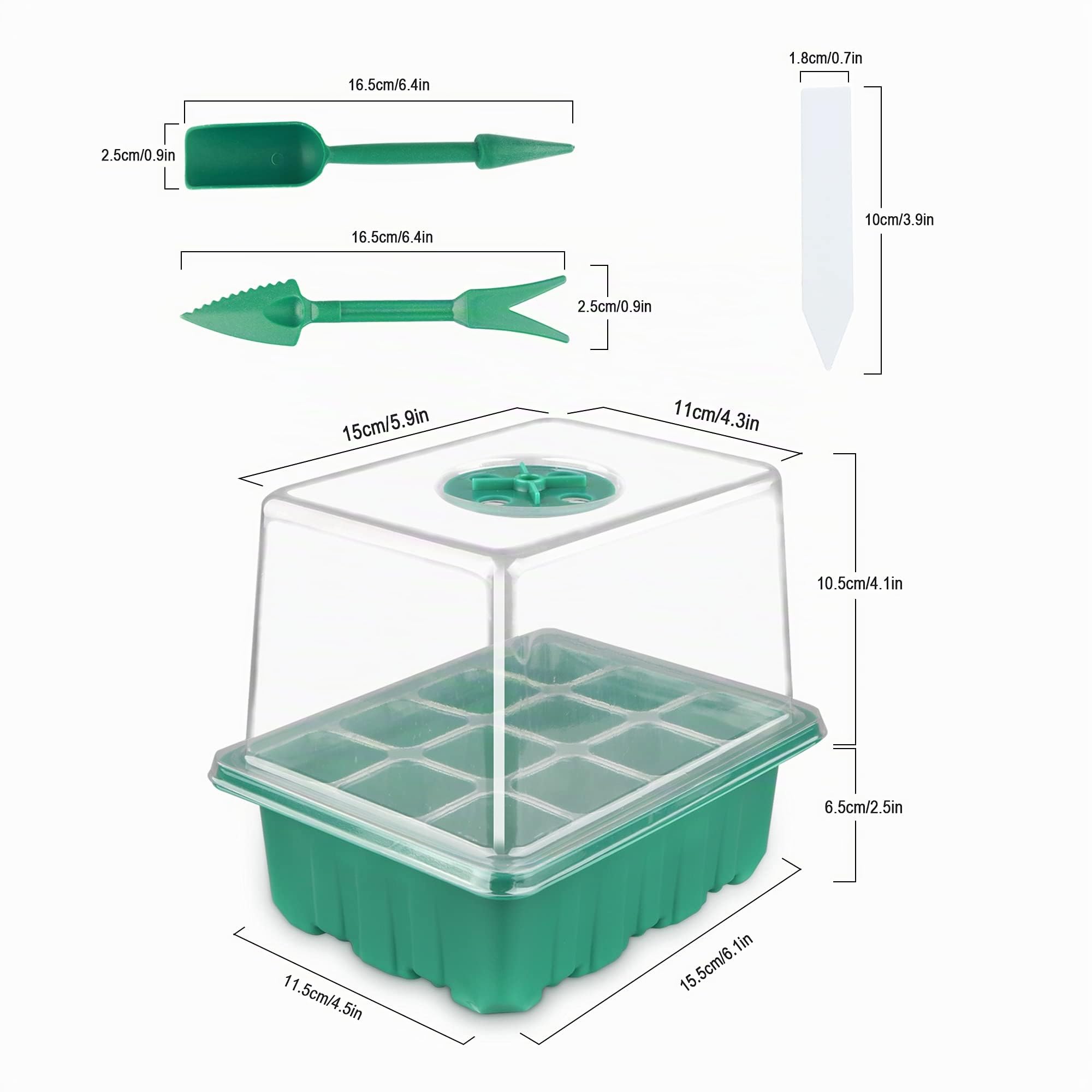 Nuevo Bandejas de Semillas, 5 Piezas, 10 Celdas Cultivo de Mini Invernadero, con Luz de Cultivo Solar de Espectro Completo, Caja de Cultivo De Invernadero Interior con Tapa y Ventilaciones