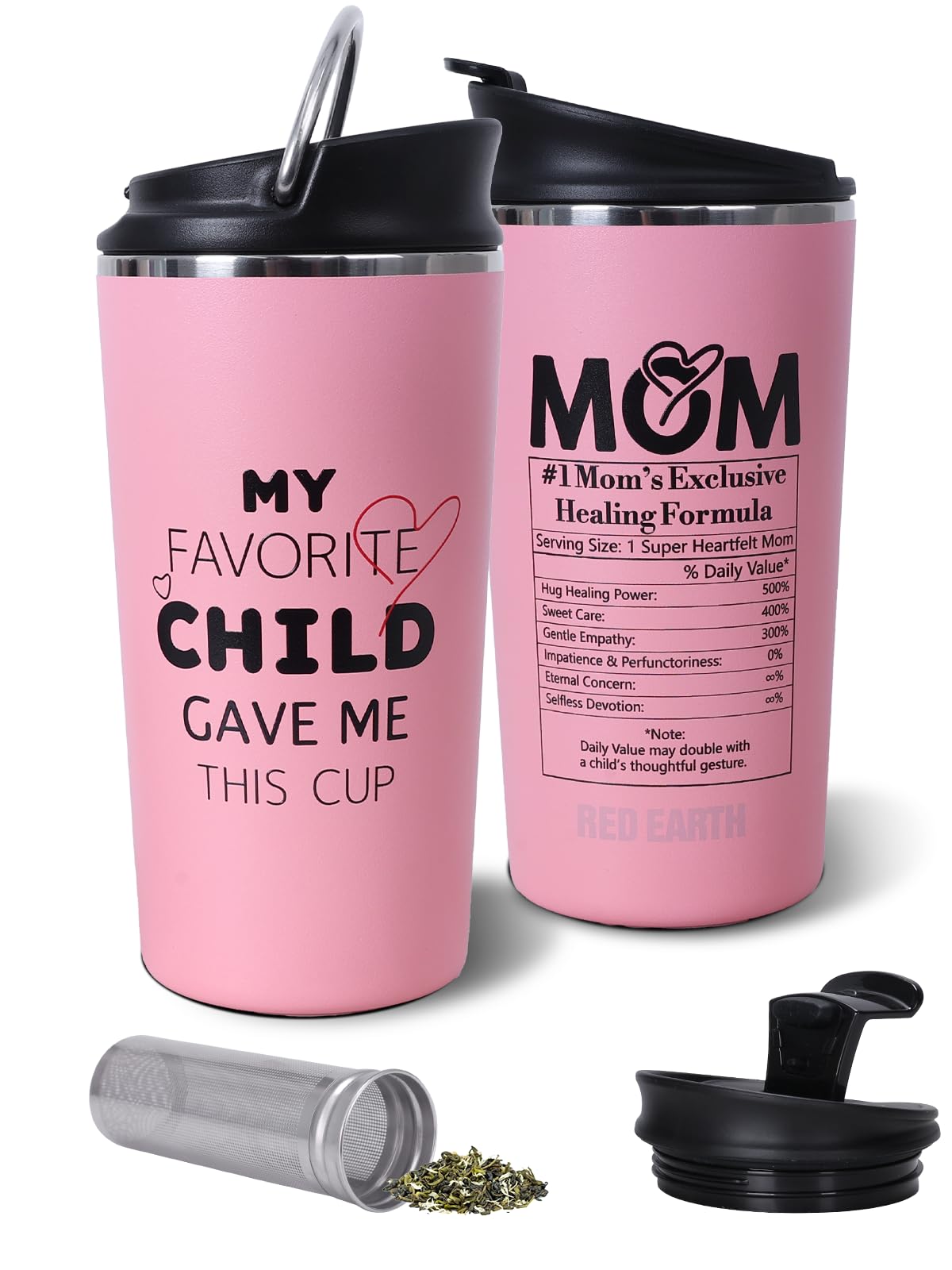 GiNT Taza de té de viaje de 17 onzas con infusor y dos tapas, regalo del día de la madre para mamá