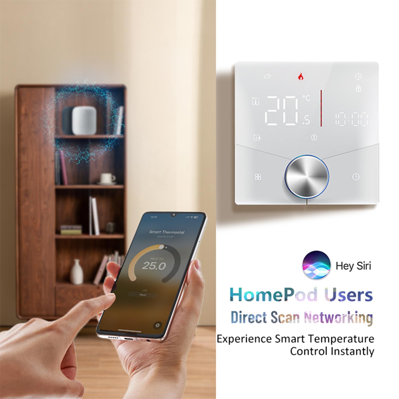 Matter Termostato Intelligente per Caldaia Gas/Acqua Individuale Riscaldamento funziona con Alexa Google Home Homekit Apple Home, Contatto Secco 5A 95~240V AC
