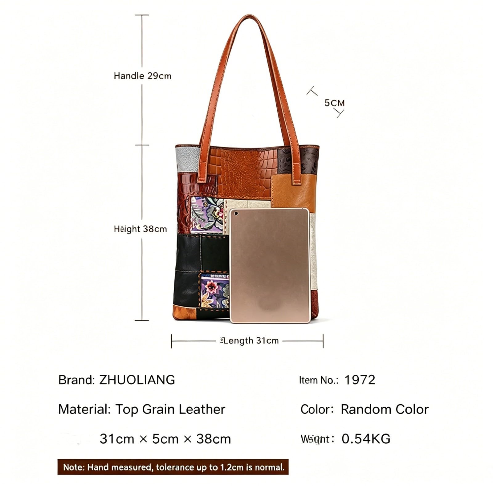 HJDMO Borsa a tracolla in vera pelle per le donne di grande capacità con tasche multiple chiusura a bottone magnetico borsa con design patchwork