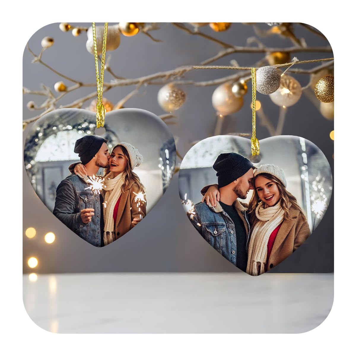 Personalized Christmas Ornaments for Couples, Handmade 2024 Custom Photo Christmas Tree Ornaments for Family, Wedding Heart Picture Ornament with