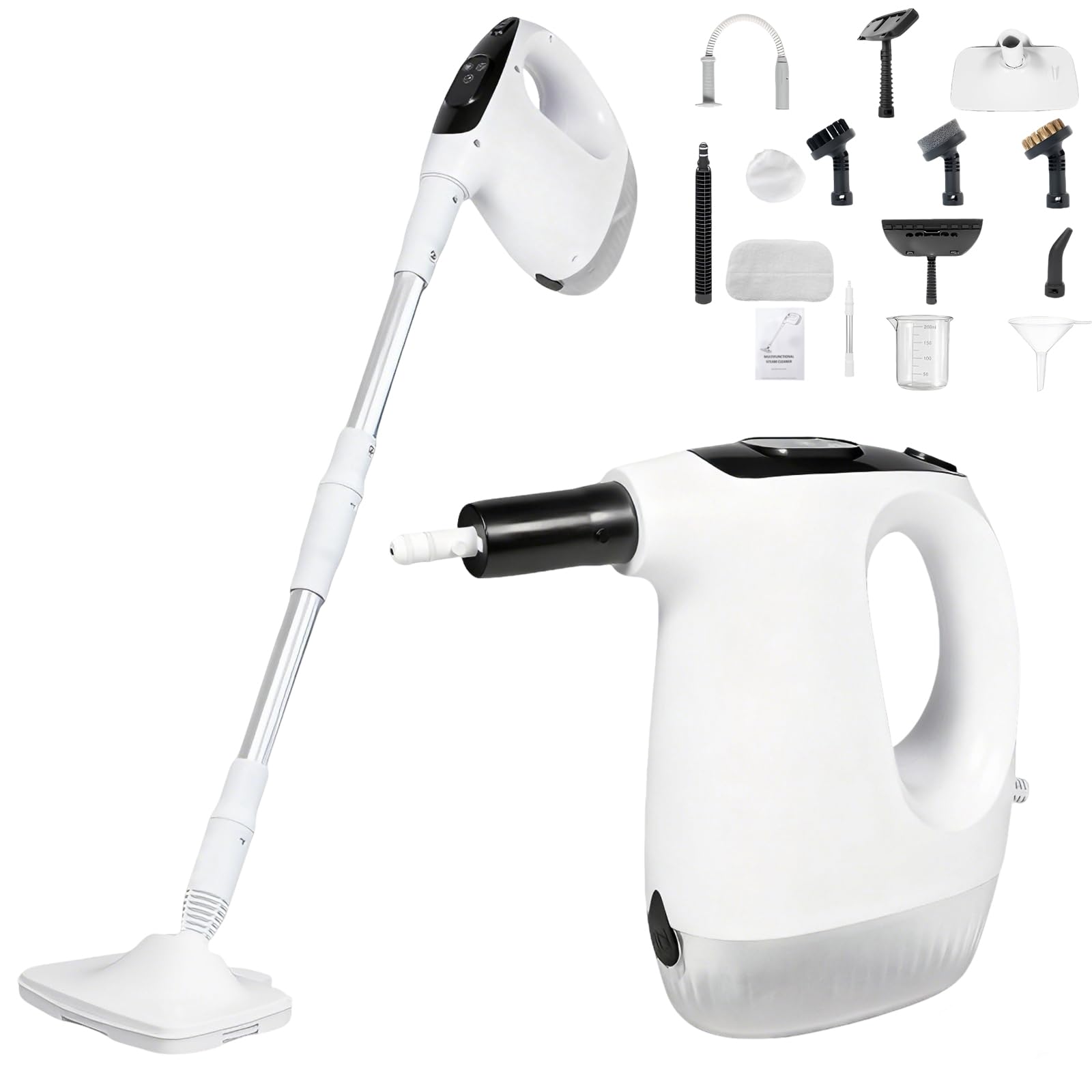 Multifunktionaler Dampfreiniger 1200W, 2-in-1 Dampfreiniger 15S Schnelle Aufheizung Dampfwischer 500ml Wassertank, Tragbarer Hochdruck Dampfreiniger für Boden, Küche, Fenstern, Autos